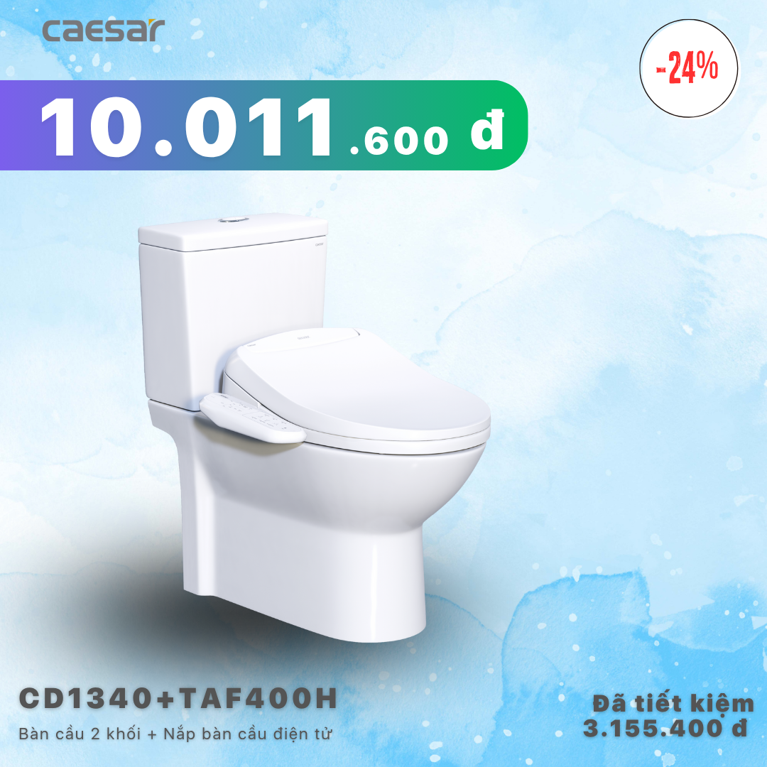 Khuyến mãi ưu đãi - Bàn cầu 2 khối + Nắp bàn cầu điện tử- CD1340 + TAF400H