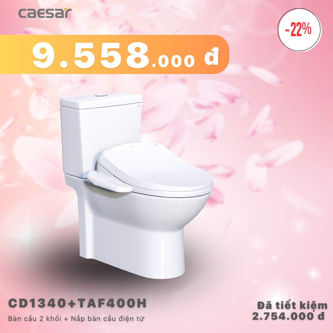 Khuyến mãi ưu đãi - Bàn cầu 2 khối + Nắp bàn cầu điện tử- CD1340 + TAF400H