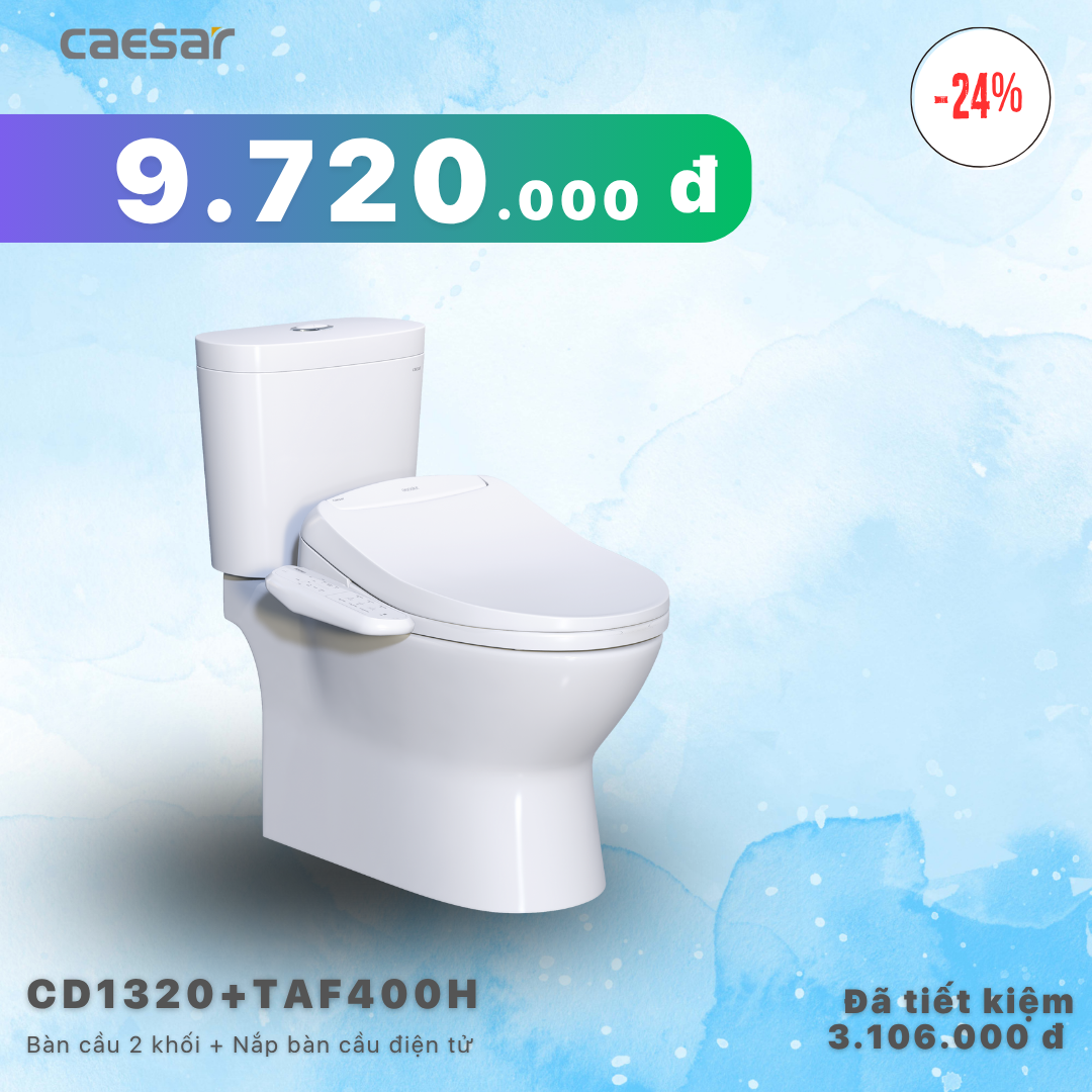 Khuyến mãi ưu đãi - Bàn cầu 2 khối + Nắp bàn cầu điện tử- CD1320 + TAF400H