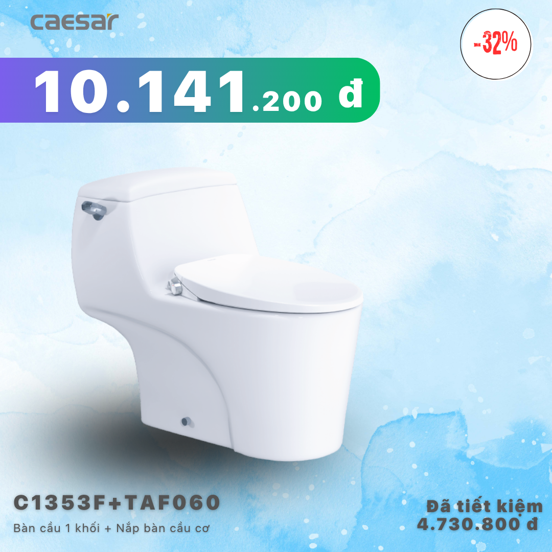 Khuyến mãi ưu đãi - Bàn cầu một khối + Nắp bàn cầu cơ - C1353F + TAF060