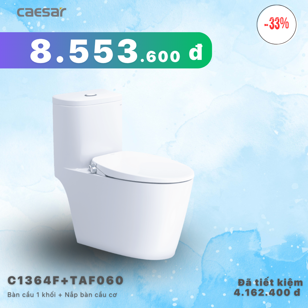 Khuyến mãi ưu đãi - Bàn cầu một khối + Nắp bàn cầu cơ - C1364F + TAF060