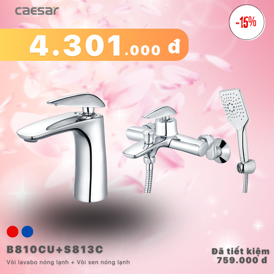 Khuyến mãi ưu đãi - Vòi lavabo Nóng Lạnh + Sen tắm Nóng Lạnh - B810CU + S813C