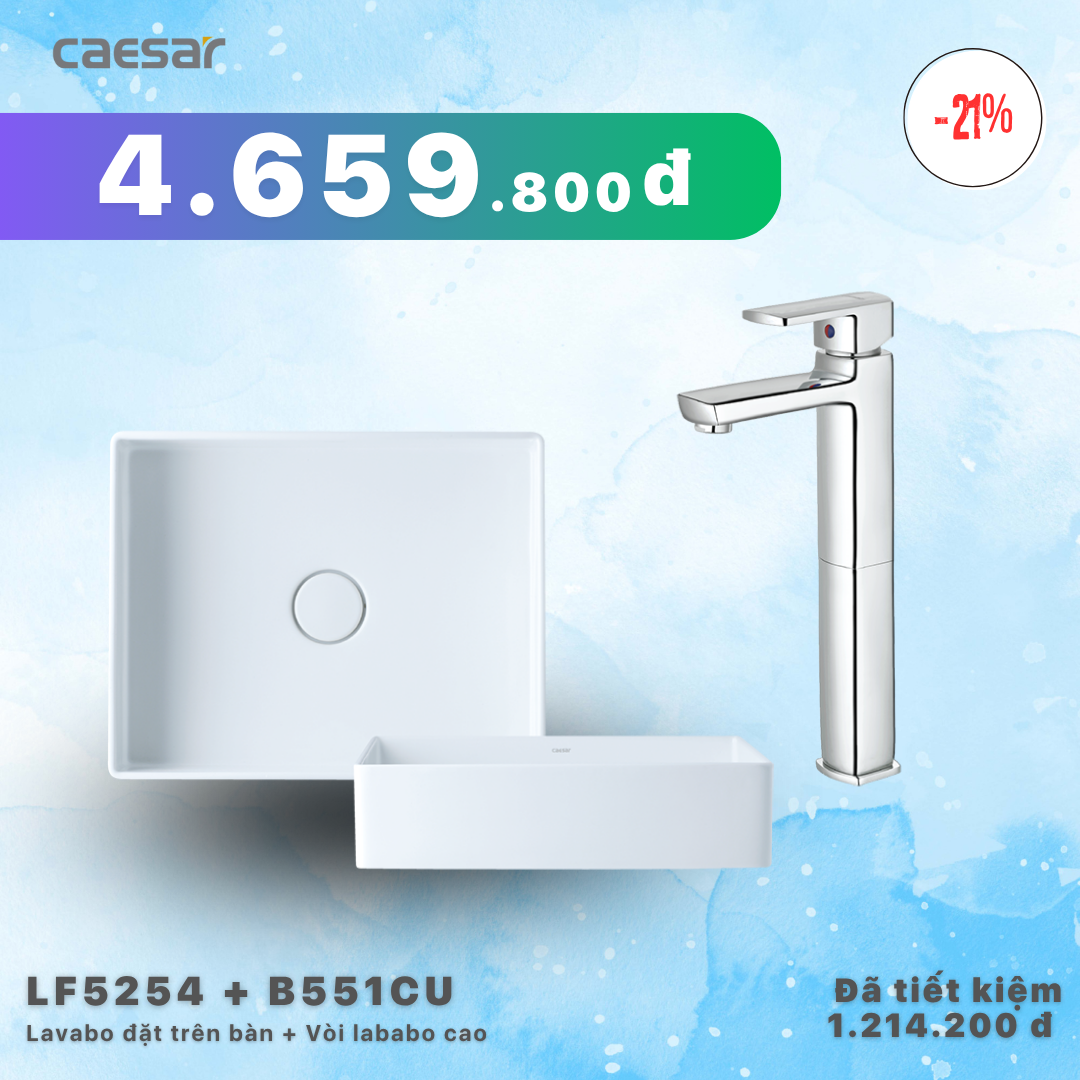 Khuyến mãi ưu đãi - Lavabo Đặt bàn + Vòi lavabo Cao - LF5254 + B551CU