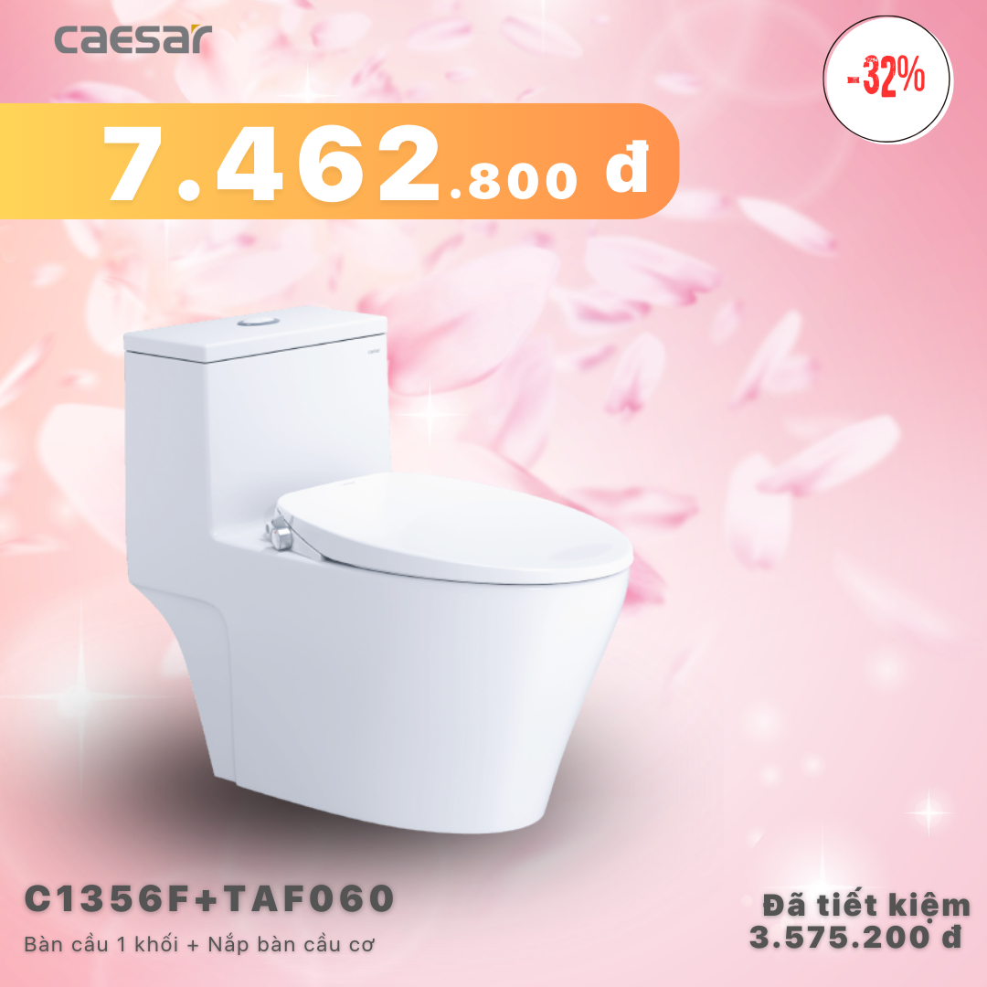 Khuyến mãi ưu đãi - Bàn cầu một khối + Nắp bàn cầu cơ - C1356F + TAF060