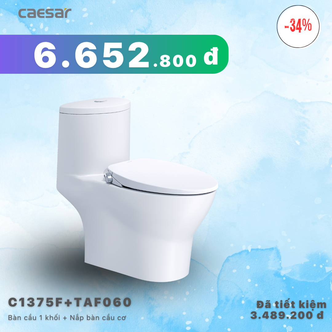 Khuyến mãi ưu đãi - Bàn cầu một khối + Nắp bàn Cầu Cơ - C1375F + TAF060