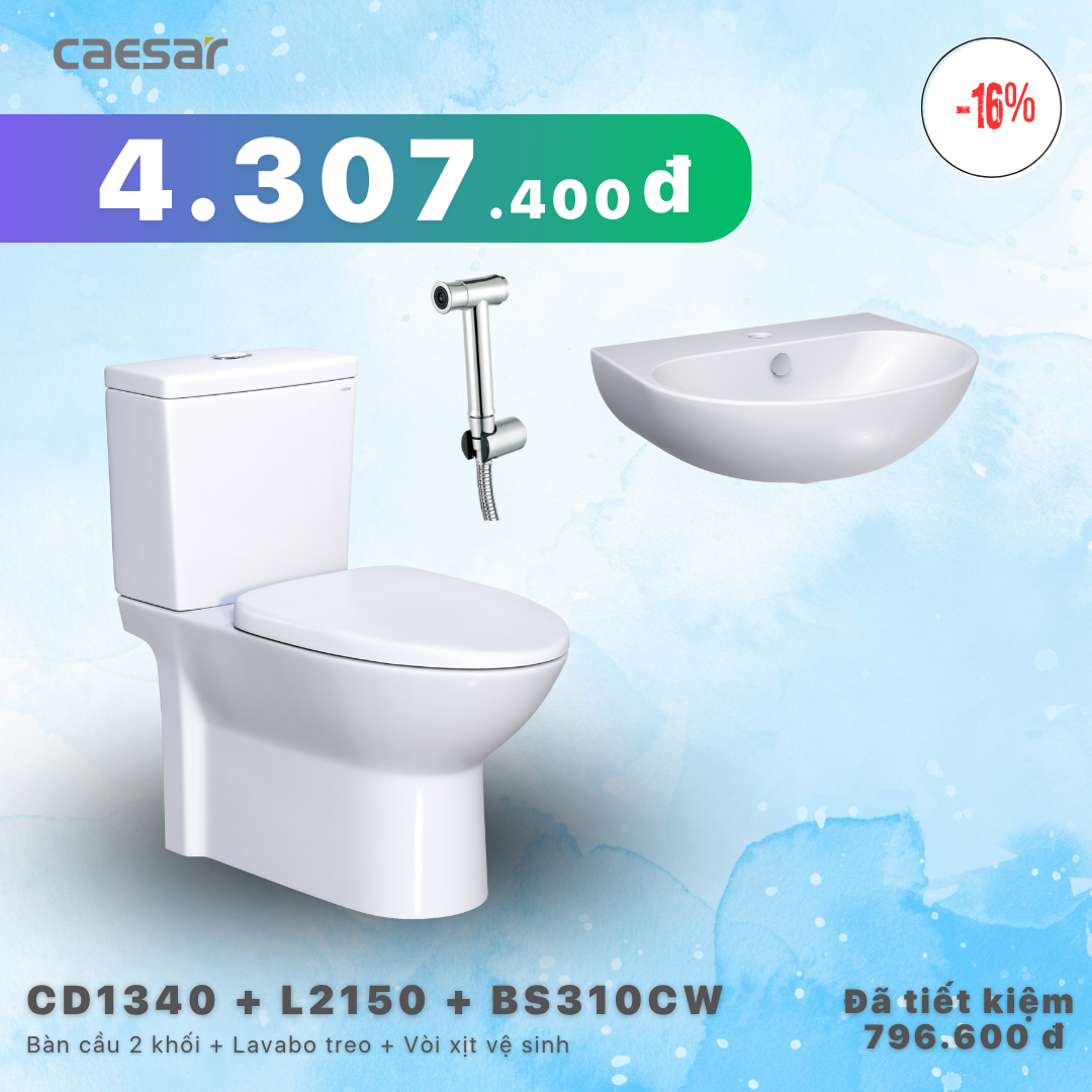 Khuyến mãi bàn cầu + Lavabo treo + Vòi xịt Inox - CD1340 + L2150 + BS310CW
