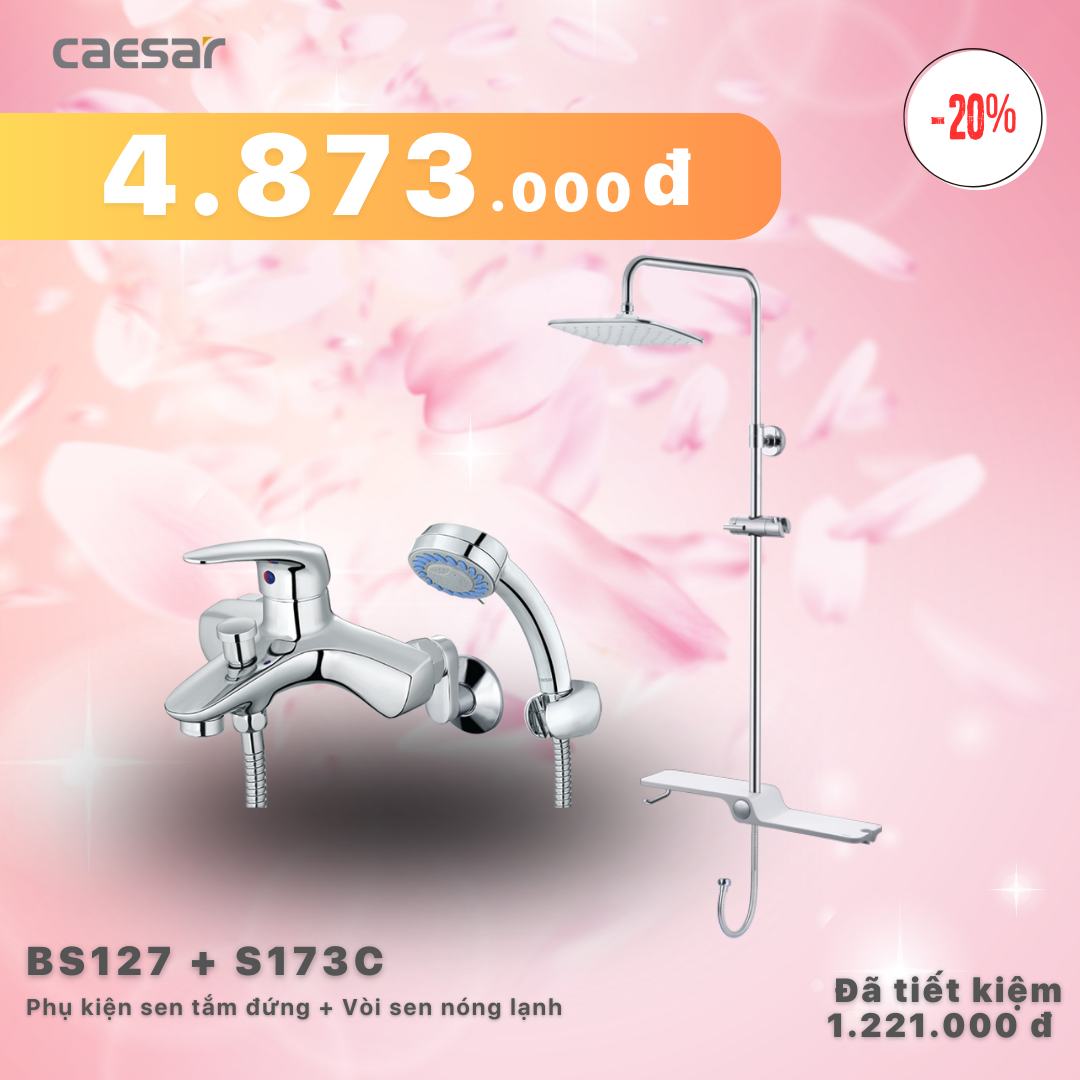Khuyến mãi ưu đãi Sen tắm đứng kết hợp Vòi sen nóng lạnh - BS127 + S173C