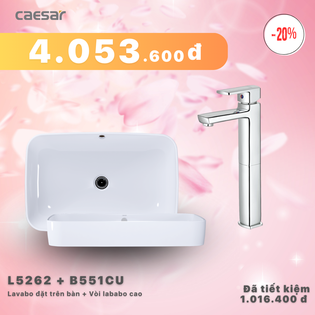 Khuyến mãi ưu đãi - Lavabo kết hợp Vòi lavabo cao - L5262 + B551CU