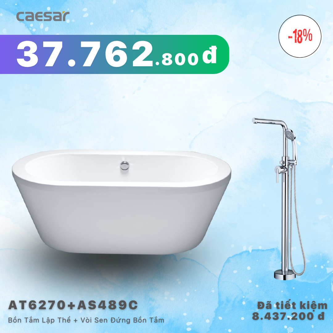 Khuyến mãi ưu đãi - Bồn tắm Lập Thể + Vòi sen bồn tắm nóng lạnh - AT6270+ AS489C