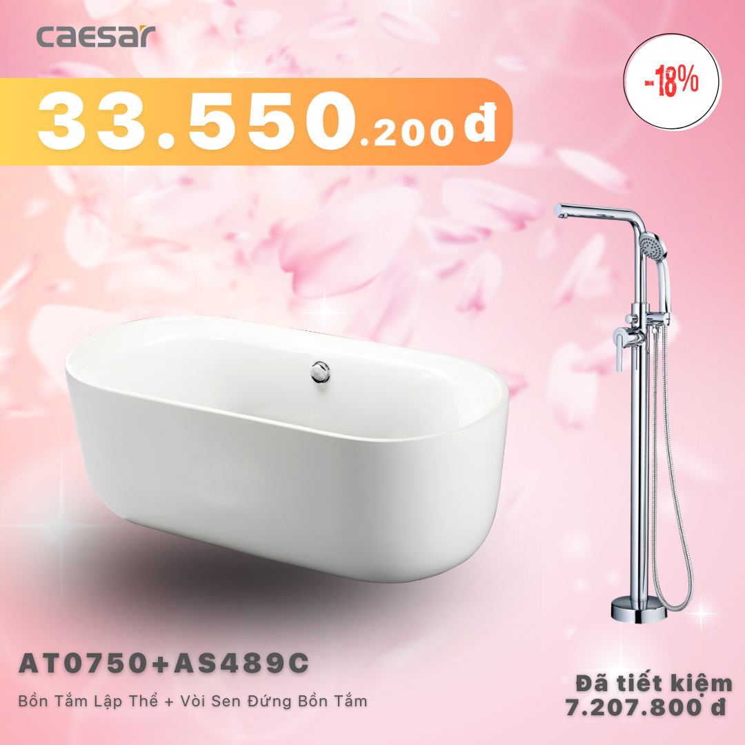 Khuyến mãi ưu đãi - Bồn tắm Lập Thể + Vòi sen bồn tắm nóng lạnh - AT0750 + AS489C
