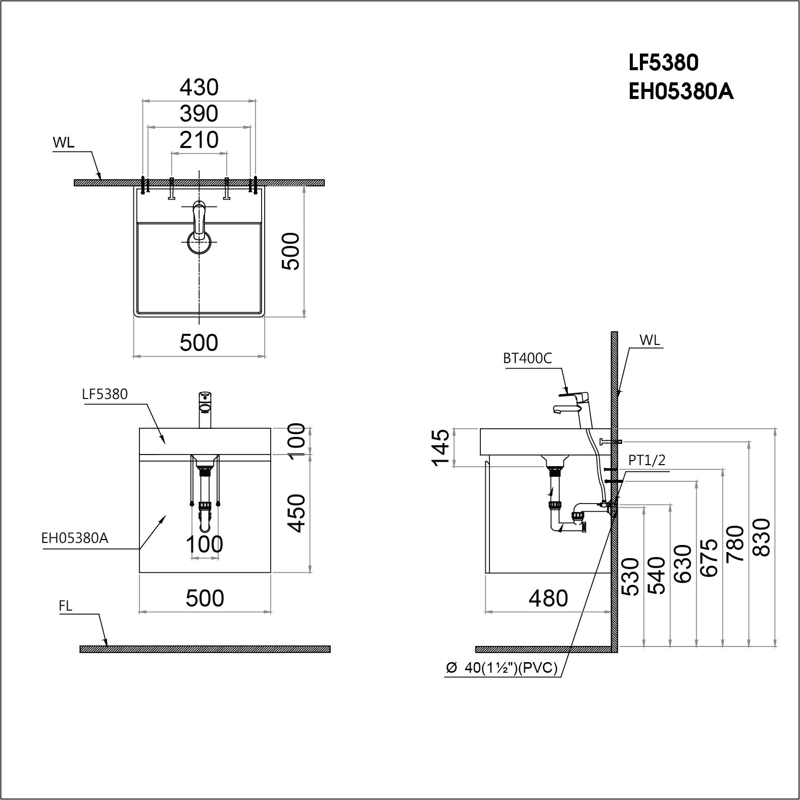 Lavabo + Tủ treo - LF5380+EH05380DW