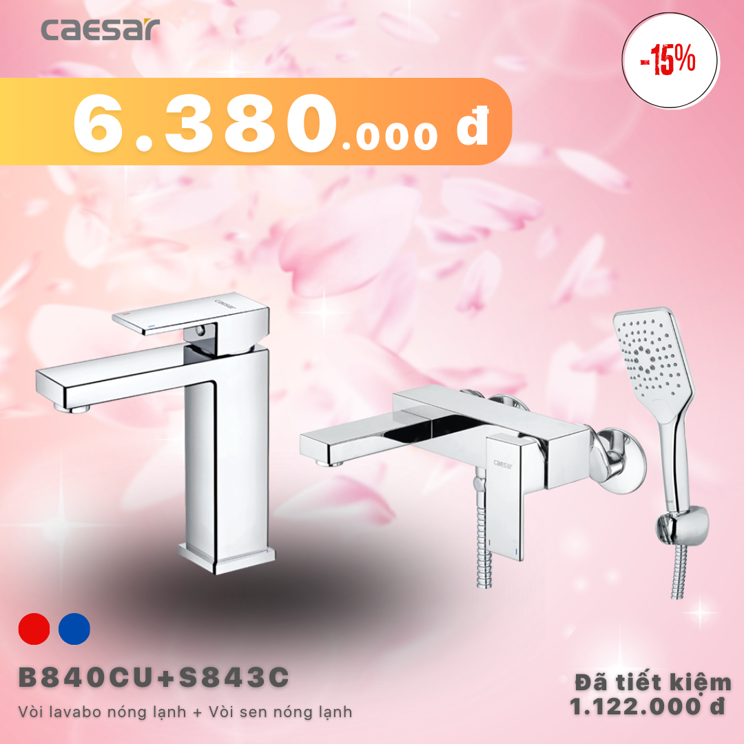 Khuyến mãi ưu đãi - Vòi lavabo Nóng Lạnh + Sen tắm Nóng Lạnh - B840CU + S843C