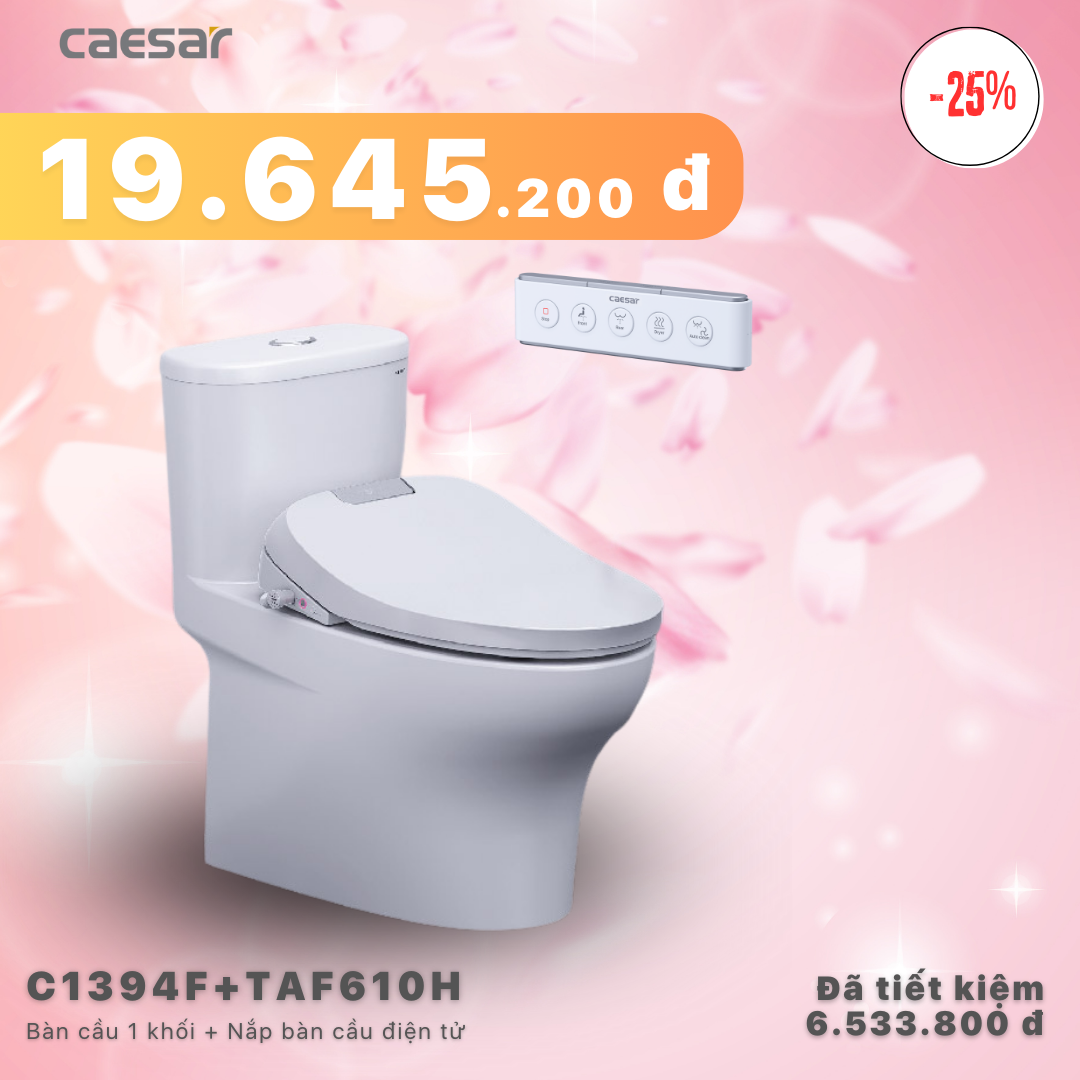 Khuyến mãi ưu đãi - Bàn Cầu Một Khối + Nắp điện tử - C1394F - TAF610H