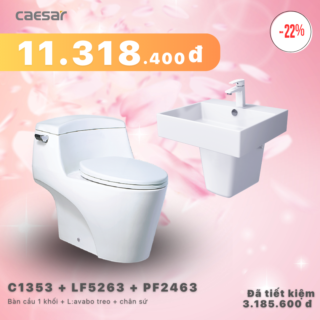 Khuyến mãi ưu đãi - Bàn cầu một khối + Lavabo + Chân treo - C1353 + LF5263 + PF2463