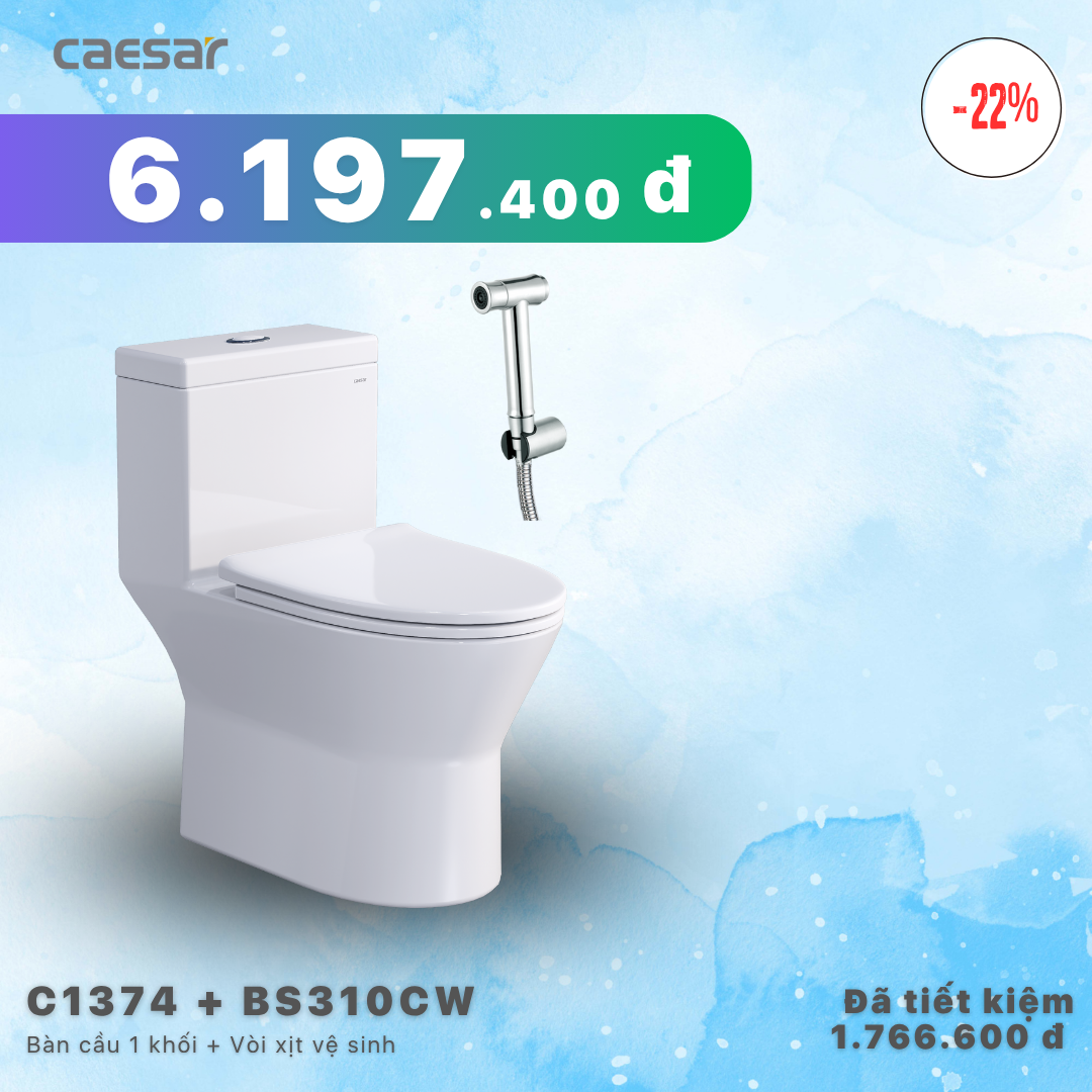 Khuyến mãi ưu đãi - Bàn Cầu Một Khối + Vòi xịt - C1374 + BS310CW