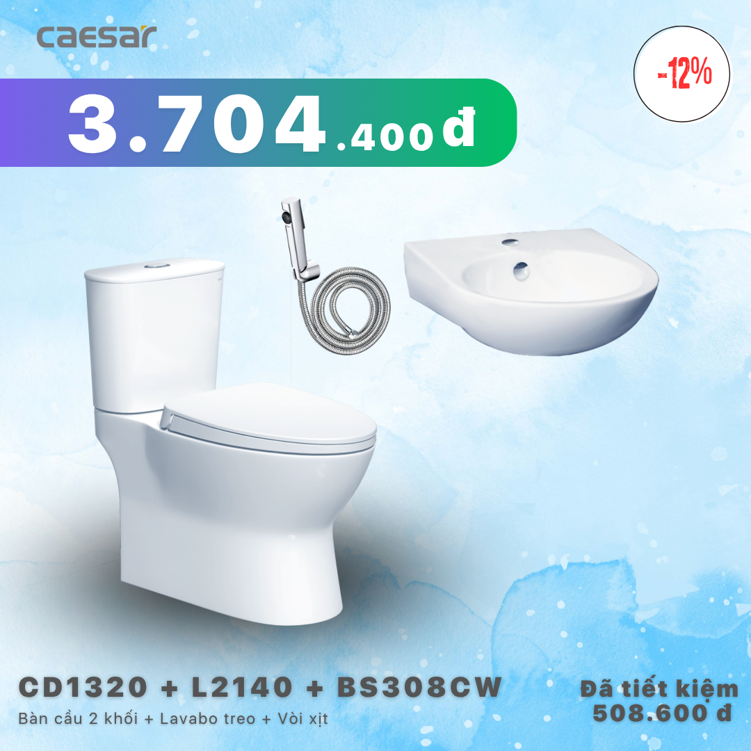 Khuyến mãi combo - Bàn Cầu 2 Khối + Lavabo + Vòi xịt xi - CD1320 + L2140 + BS308CW
