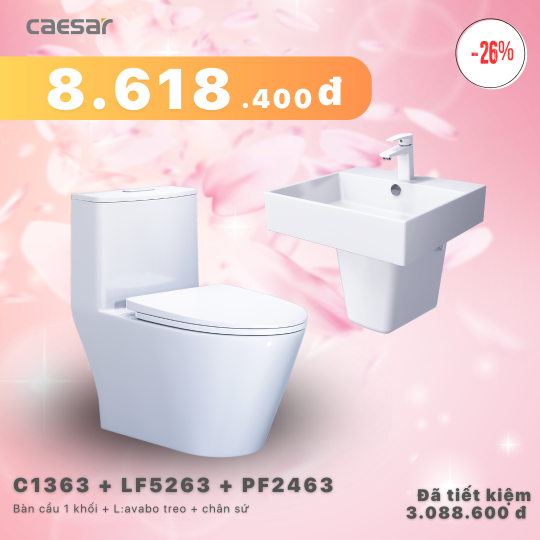 Khuyến mãi ưu đãi - Bàn cầu một khối + Lavabo + Chân treo - C1363 + LF5263 + PF2463