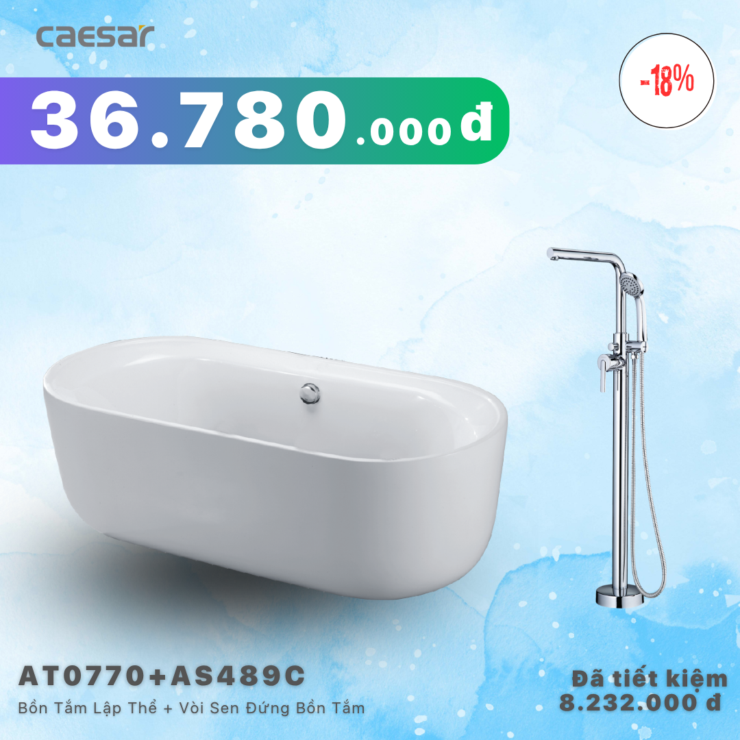 Khuyến mãi ưu đãi - Bồn tắm Lập Thể + Vòi sen bồn tắm nóng lạnh - AT0770 + AS489C