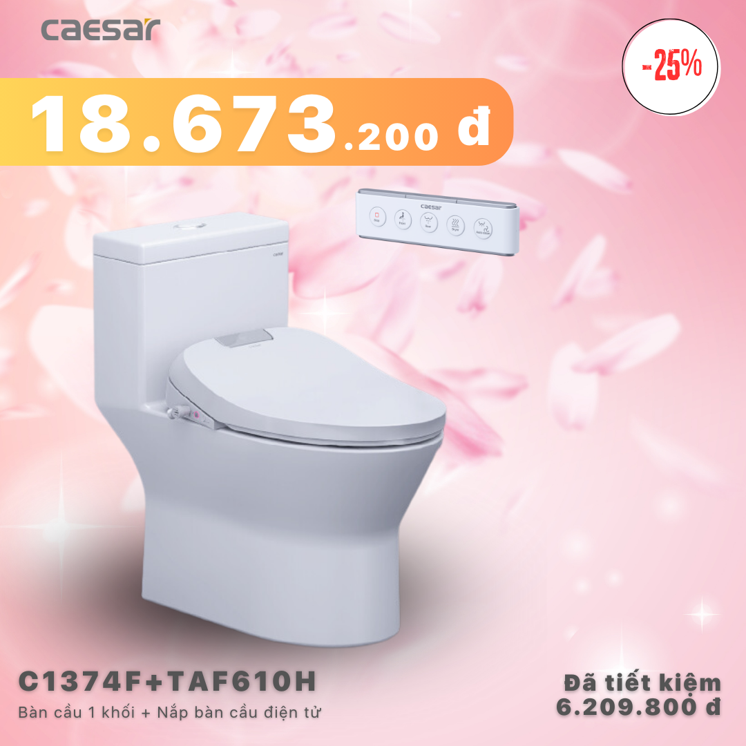 Khuyến mãi ưu đãi - Bàn cầu một khối + Nắp điện tử - C1374F + TAF610H