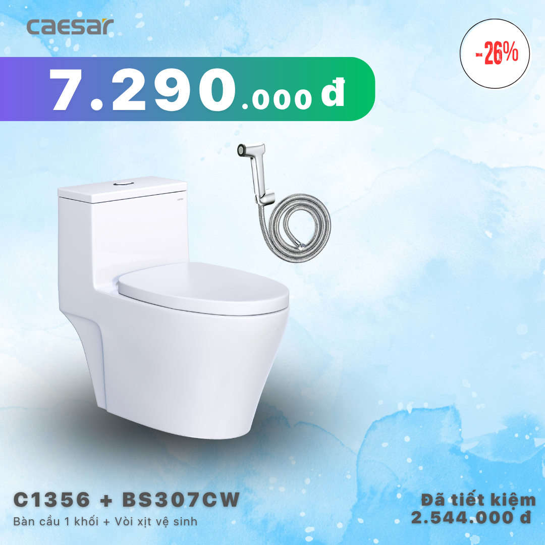 Khuyến mãi ưu đãi Bàn Cầu Một khối + Vòi xịt - C1356 + BS307CW