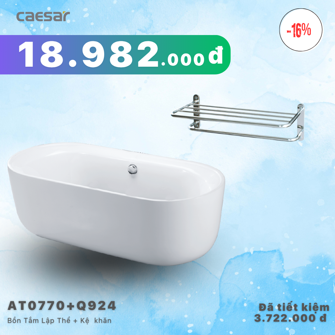 Khuyến mãi ưu đãi - Bồn tắm Lập Thể + Kệ khăn - AT0770+ Q924V