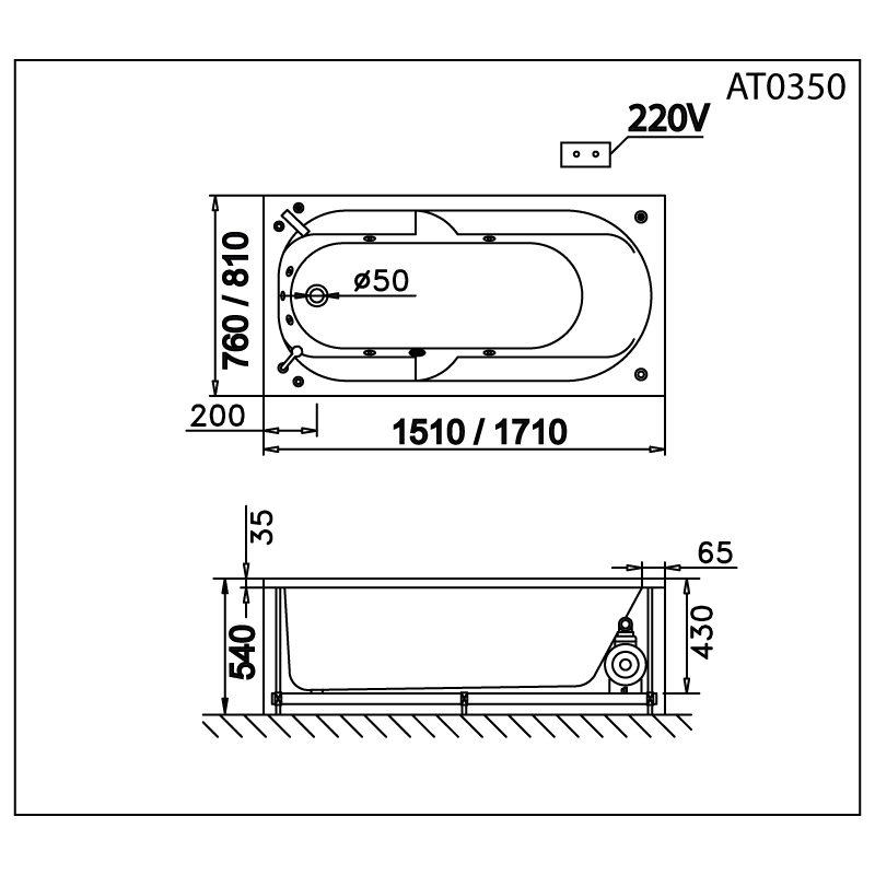 Bồn Tắm Không Chân - Không Yếm - AT0350