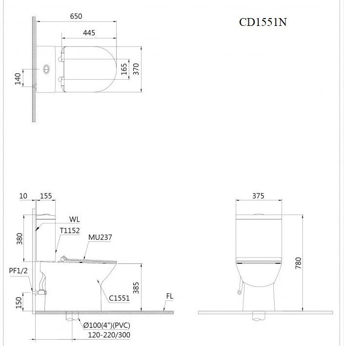 Bàn Cầu Hai Khối Nắp Êm - CD1551P/ CD1551N/ CD1551U