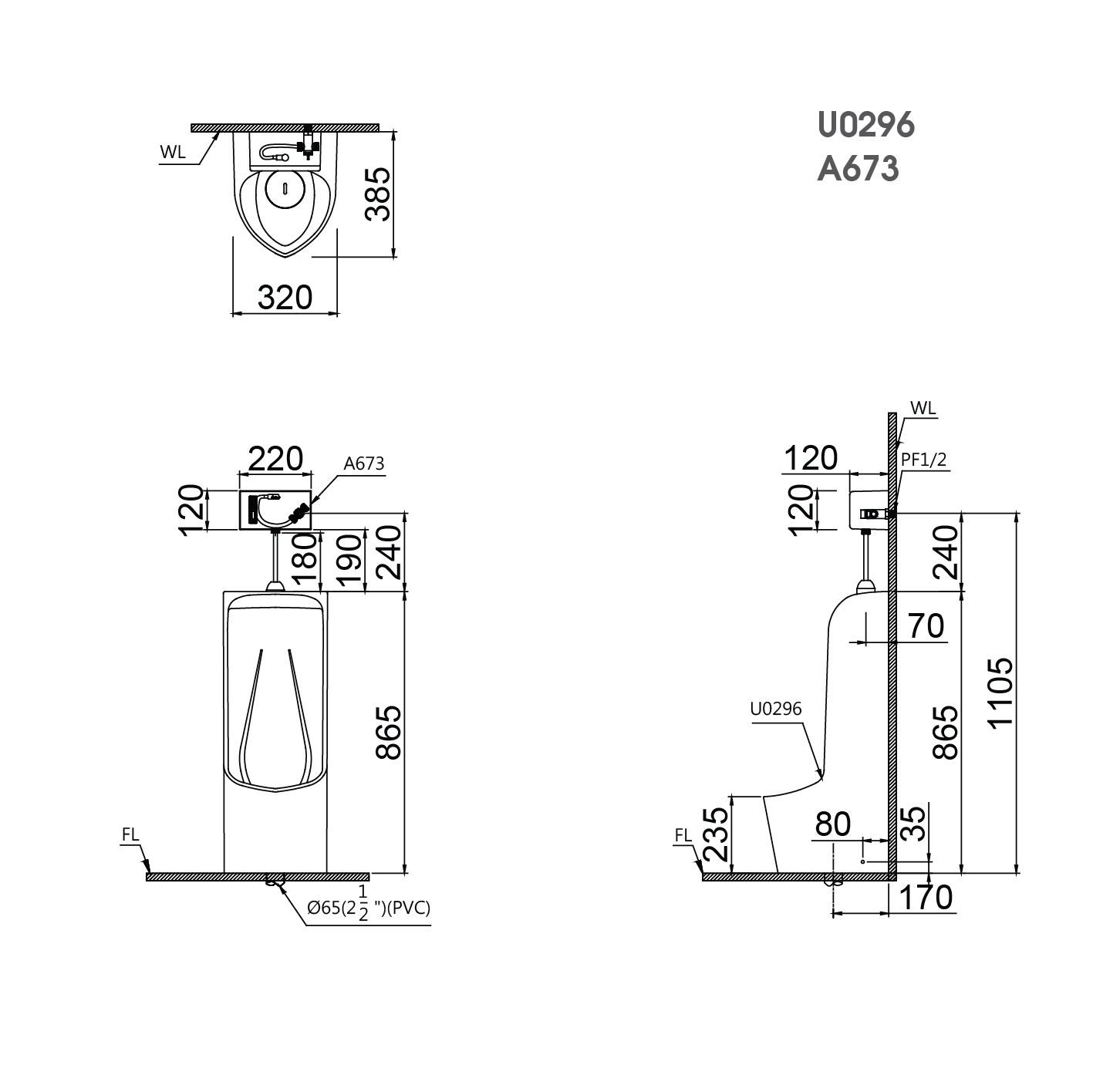 Bệ Tiểu Nam (Dạng Đứng)+ Xả tiểu cảm ứng - U0296+A673