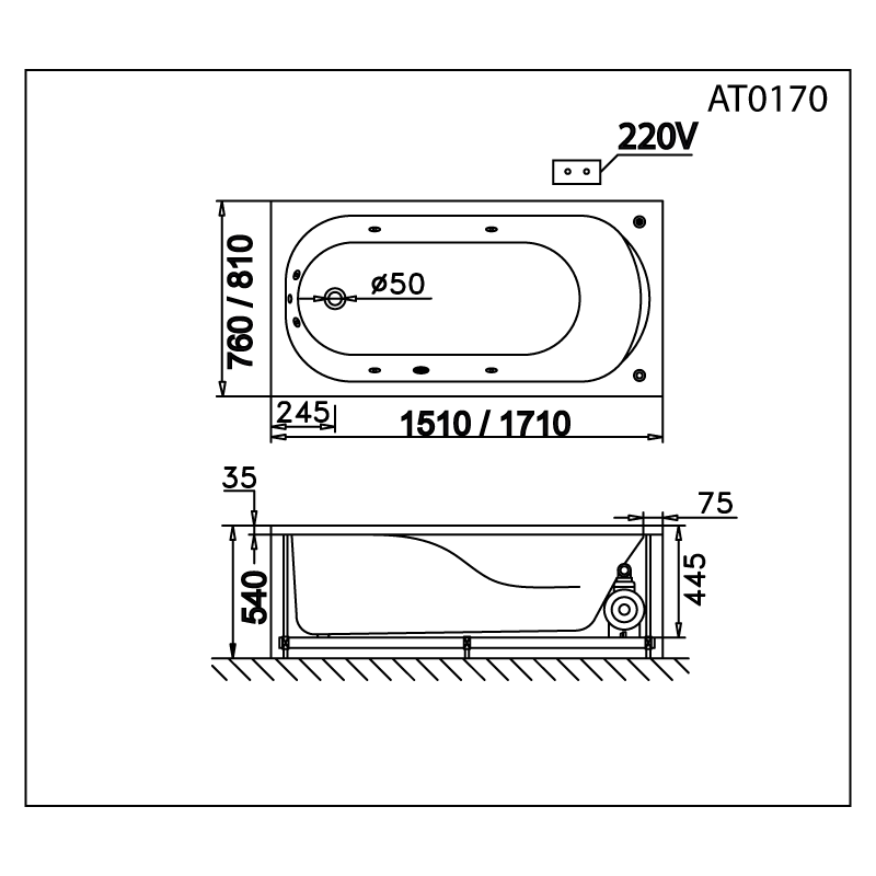 Bồn Tắm Không Chân - Không Yếm - AT0170