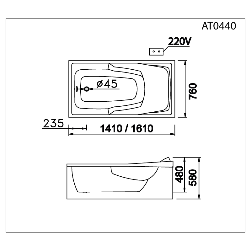 Bồn Tắm Không Chân - Không Yếm - AT0440