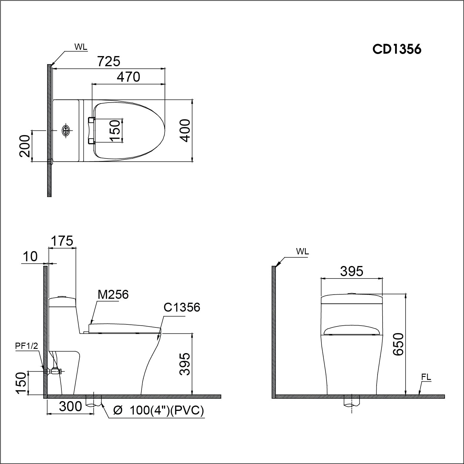 Bàn Cầu một khối kết hợp với nắp điện tử - CD1356+TAF400H