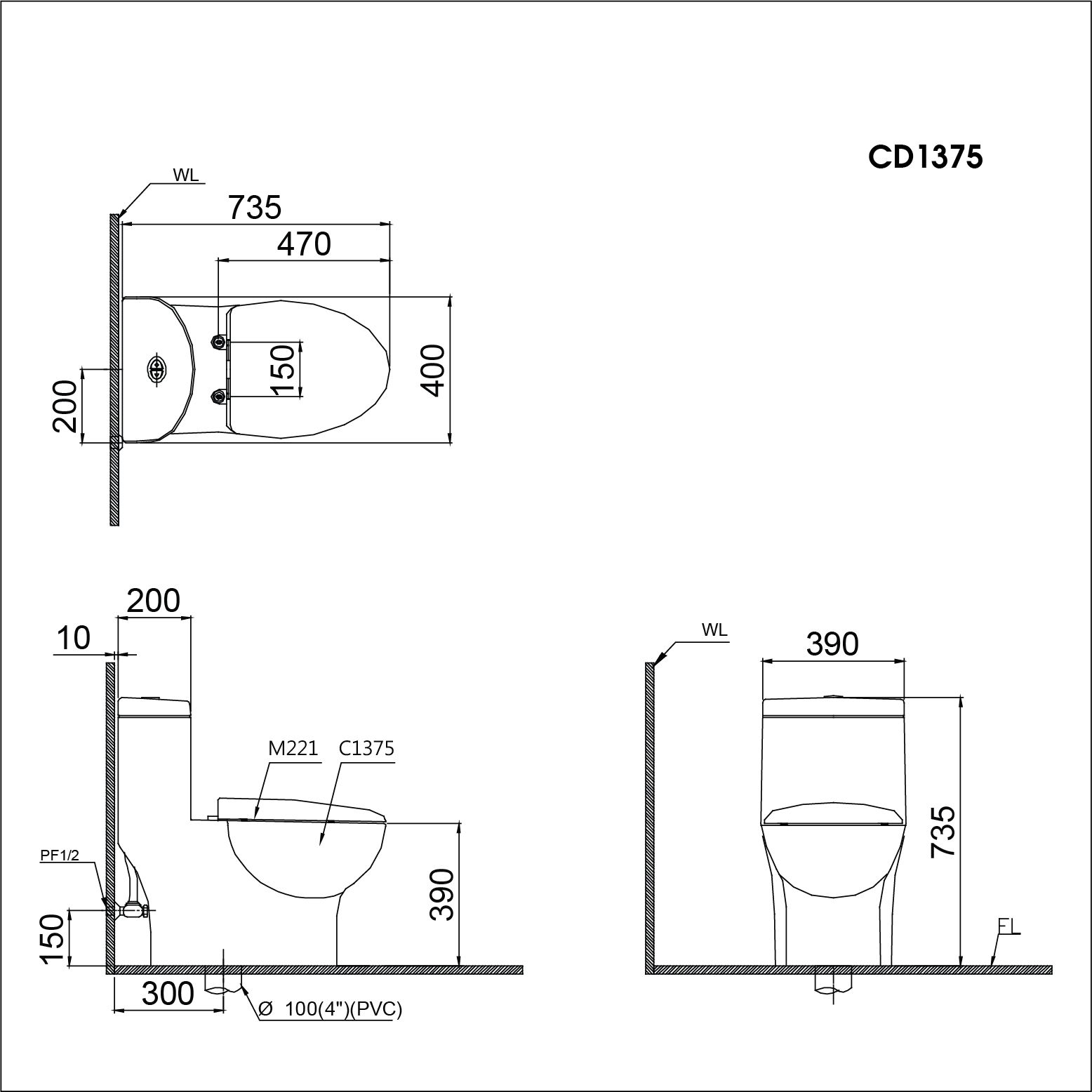 Bàn Cầu một khối kết hợp với nắp điện tử - CD1375+TAF400H