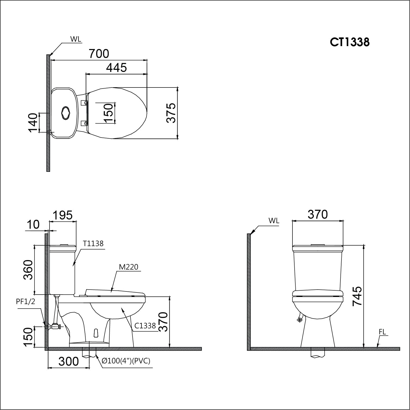 Bàn Cầu Hai Khối CT1338