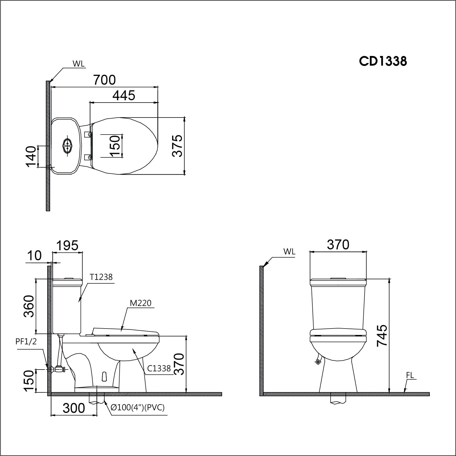 Bàn Cầu Hai Khối CD1338