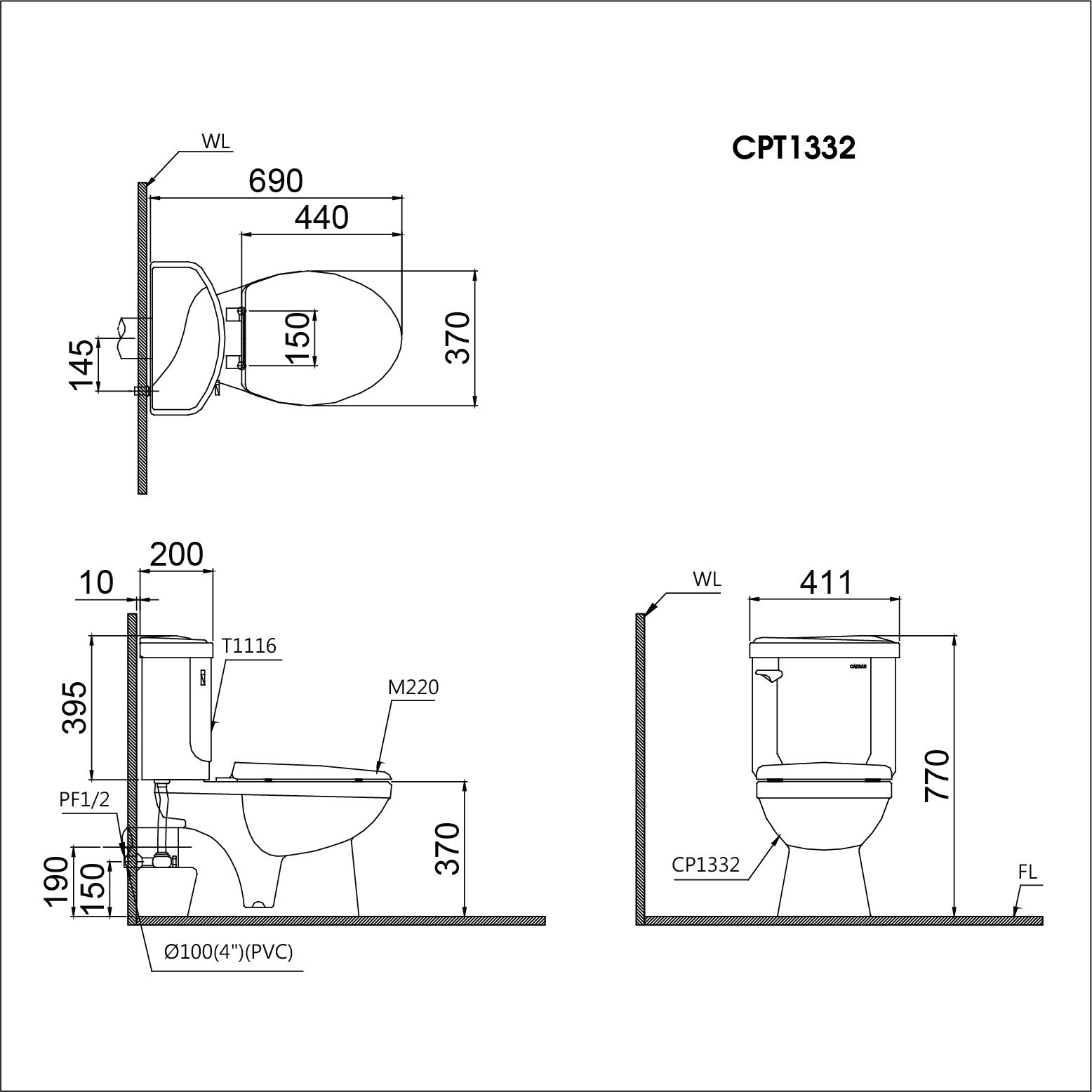 Bàn Cầu Thoát Ngang (Sản xuất khi có đơn hàng) - CPT1332