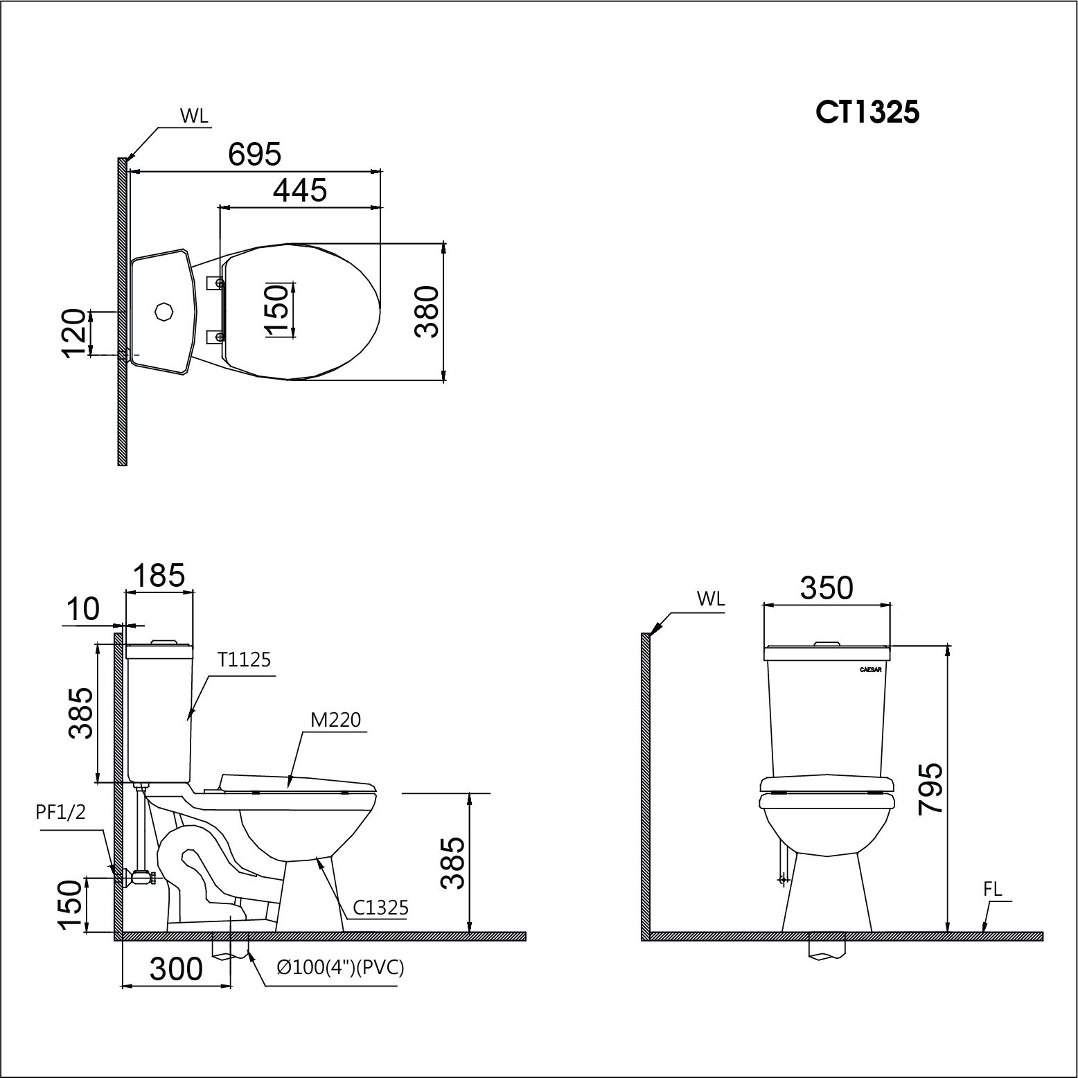 Bàn cầu hai khối kết hợp với nắp cơ - CT1325+TAF050