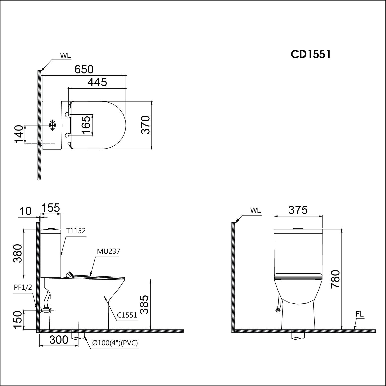 Bàn Cầu Hai Khối Nắp Êm - CD1551P/ CD1551N/ CD1551U
