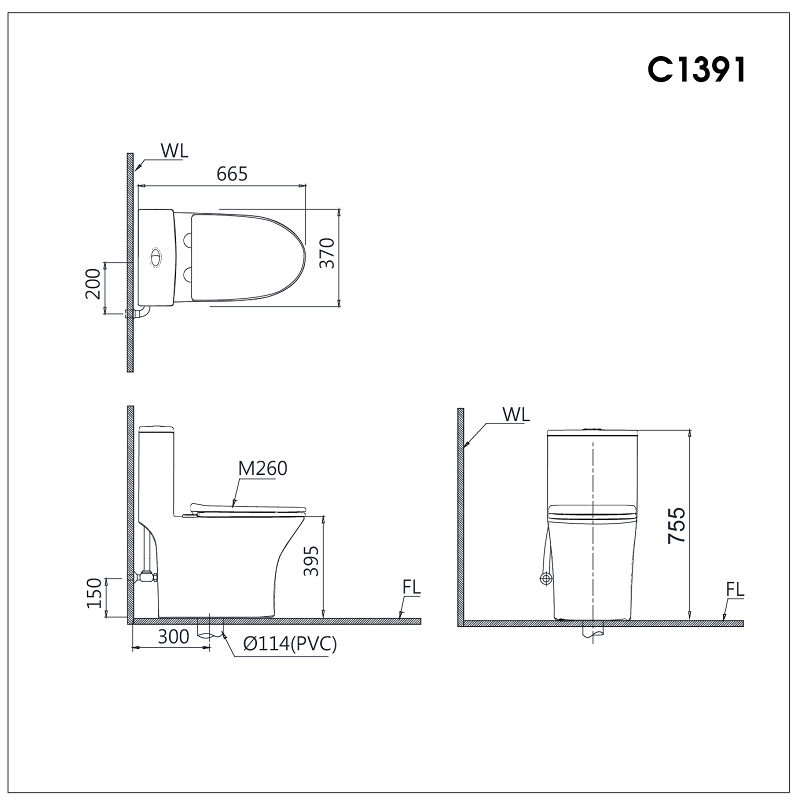 Bàn Cầu Một Khối Nắp Êm - C1391