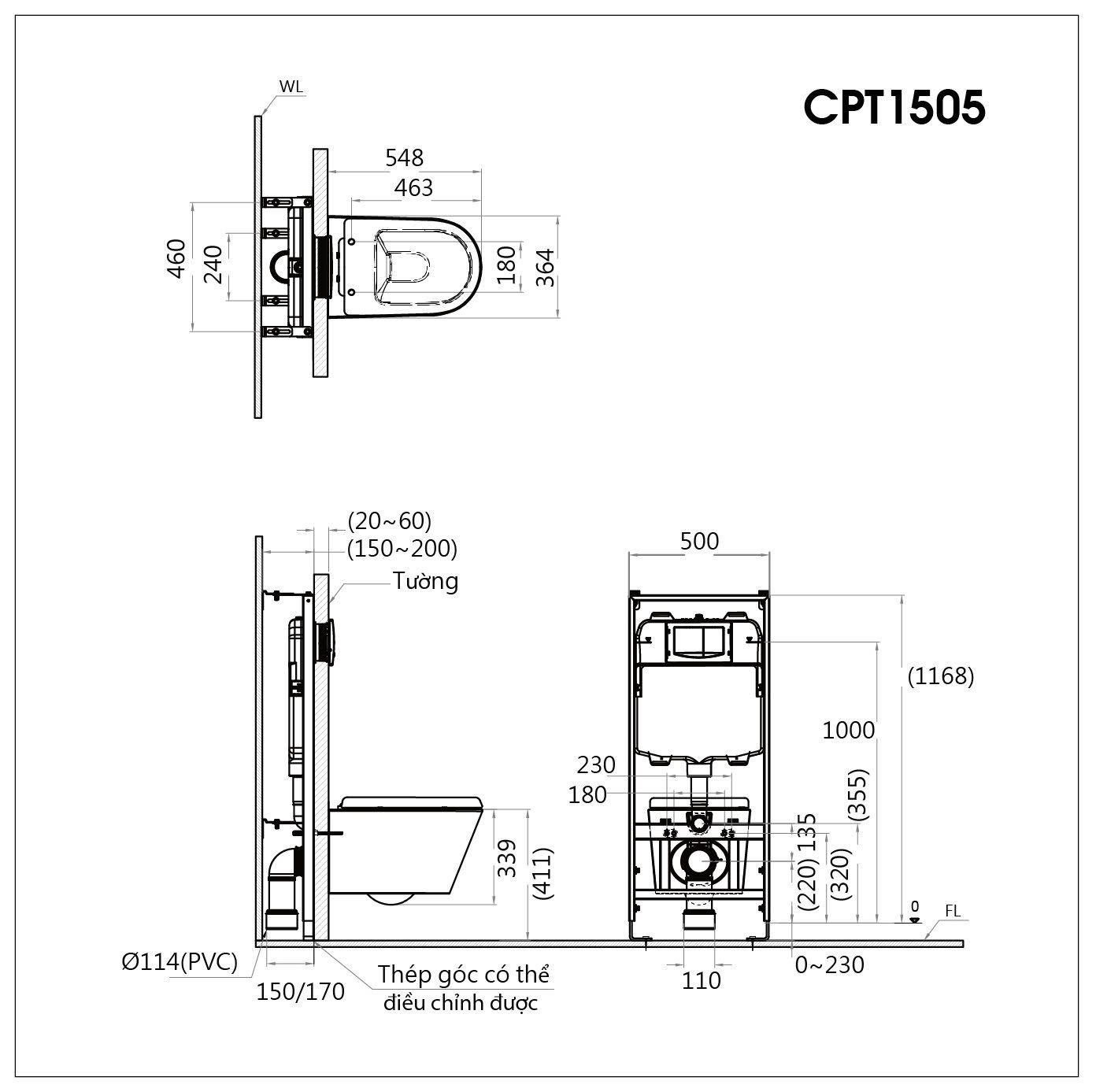 Bàn Cầu Thùng Nước Âm Tường - CPT1505