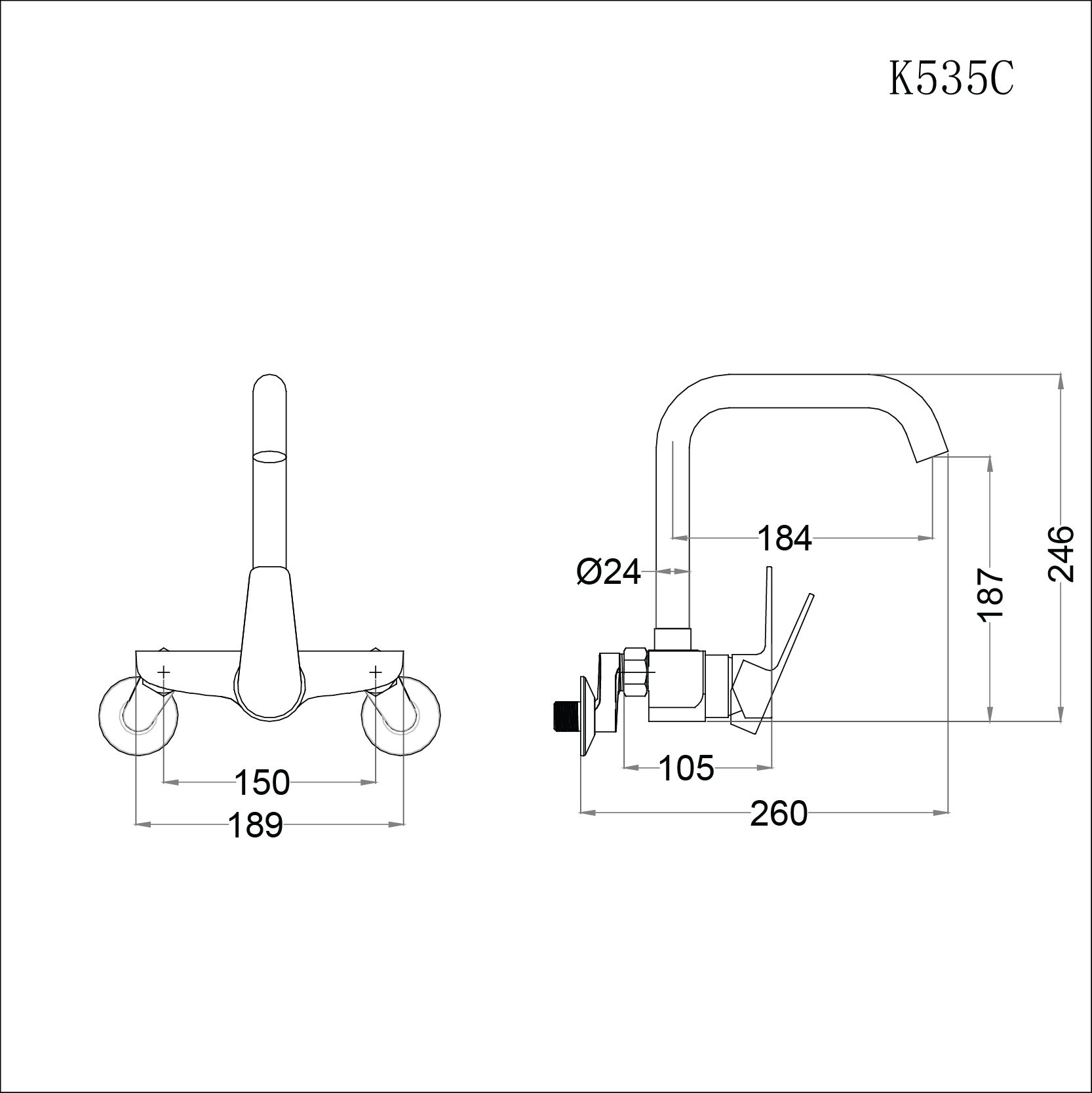 Vòi Bếp Nóng Lạnh Gắn Tường - K535C