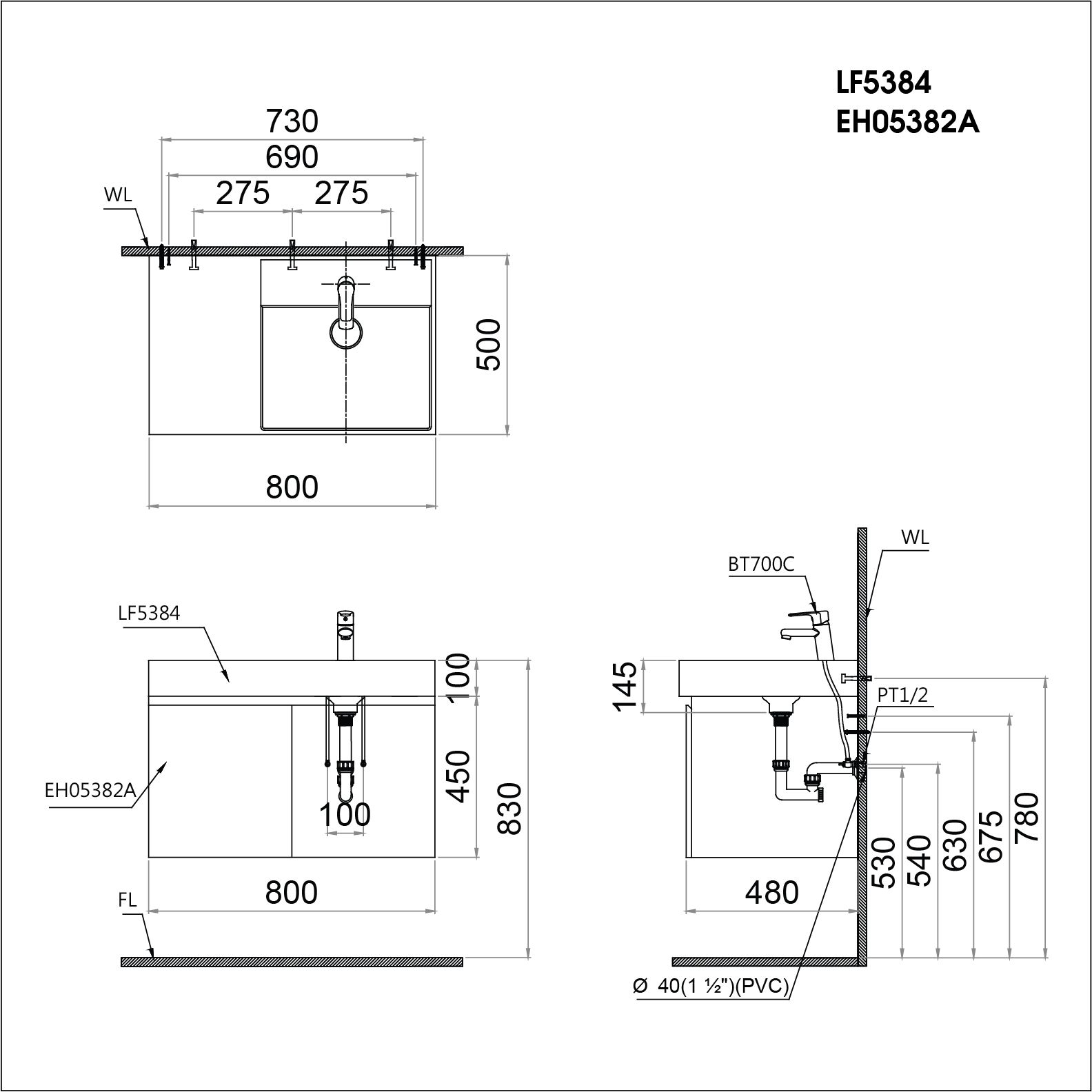 Lavabo + Tủ treo - LF5384 + EH05382A