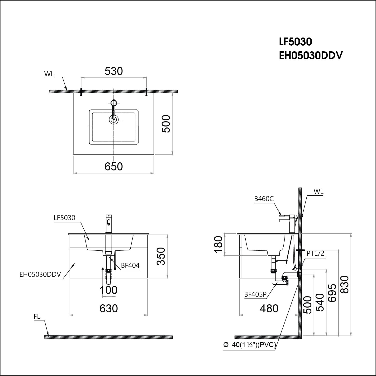 Lavabo + Tủ Treo - LF5030 + EH05030DDV