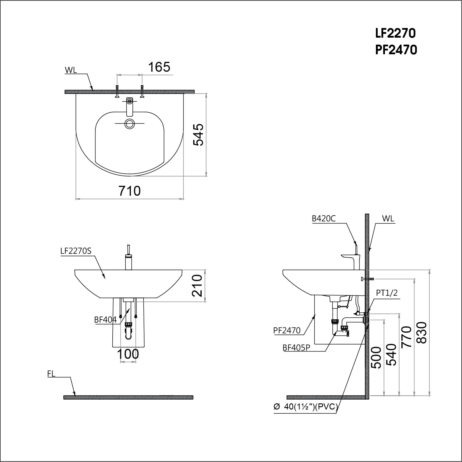 Lavabo+ Chân Treo - LF2270 + PF2470