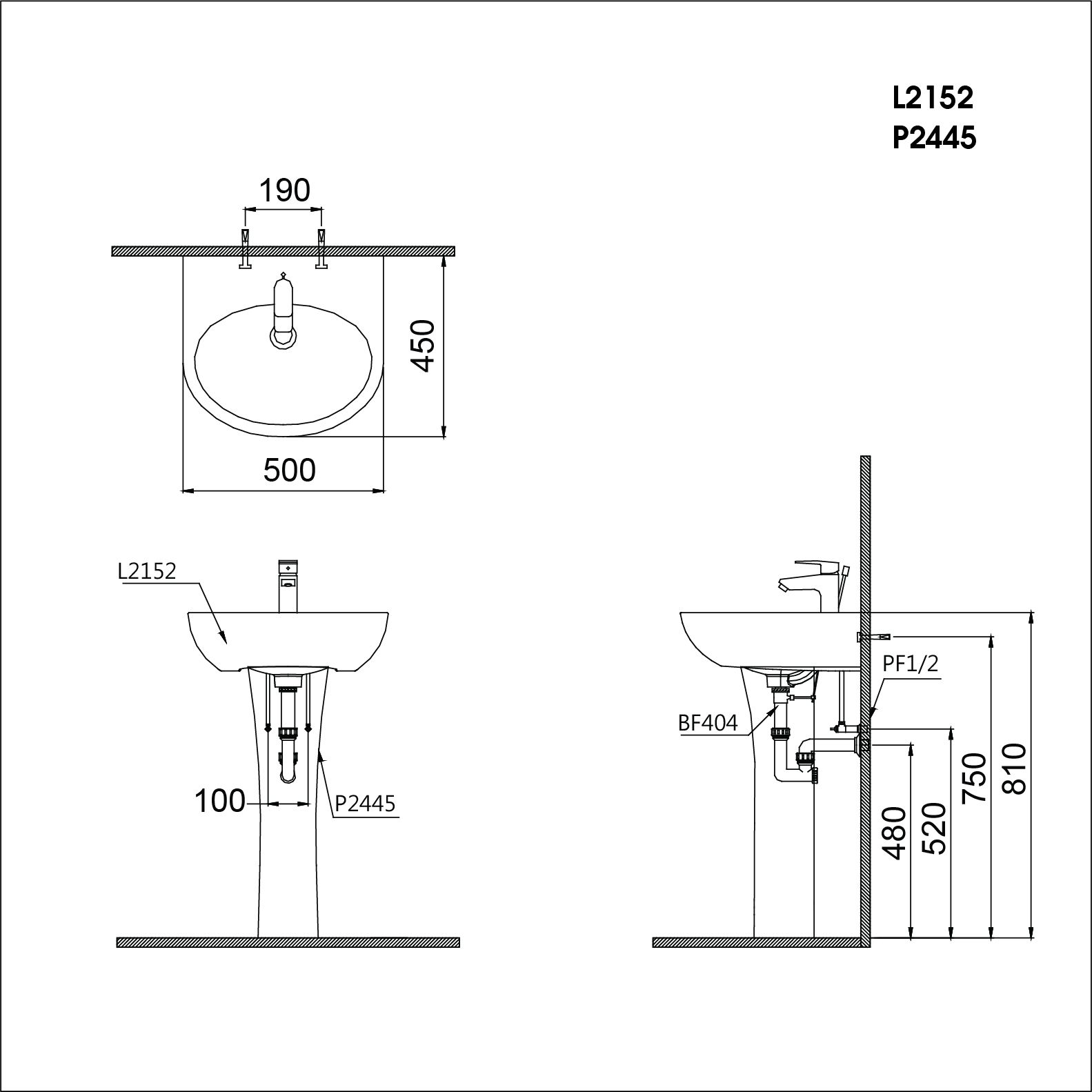 Lavabo Treo + Chân Đứng - L2152 + P2445