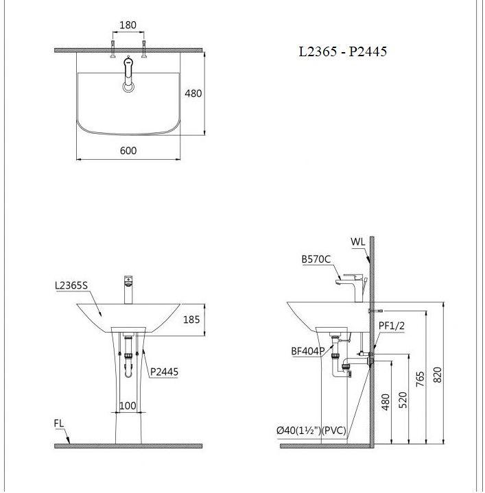 Lavabo Treo + Chân đứng - L2365 + P2445