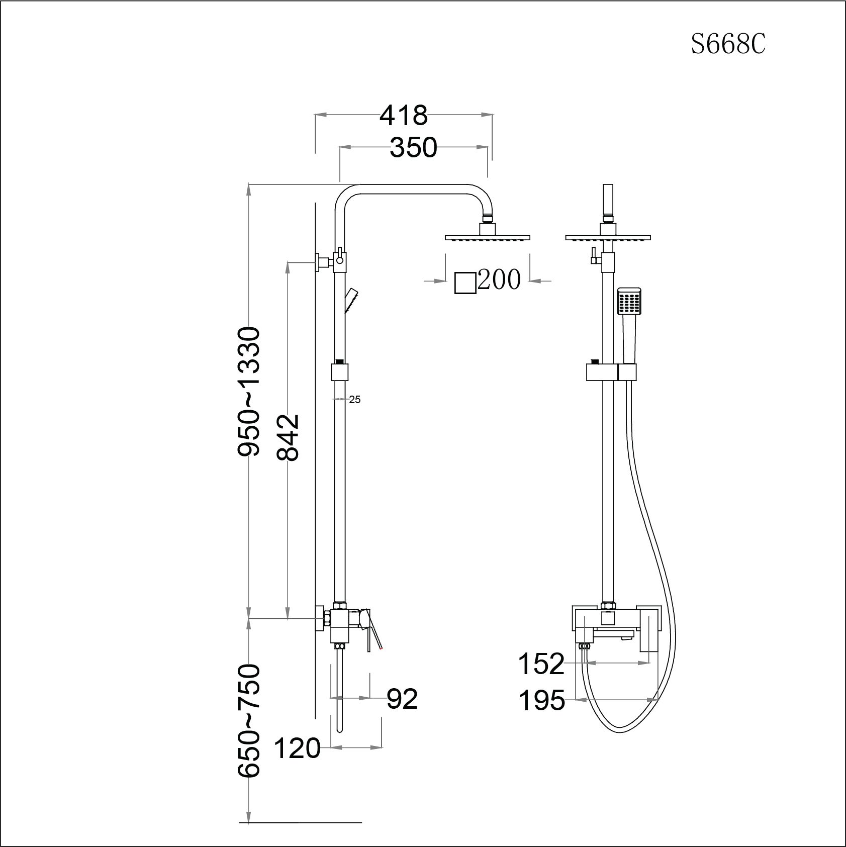 Bộ Vòi Sen Đứng Nóng Lạnh - S668C
