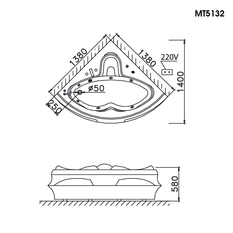 Bồn Tắm Góc Massage Chân Yếm - MT5132