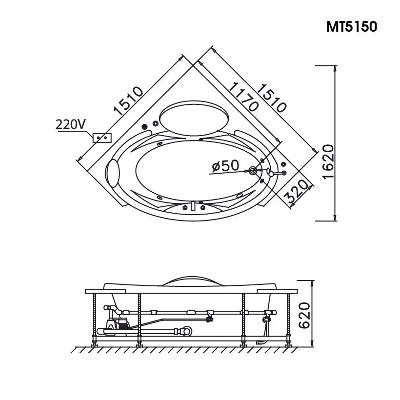 Bồn Tắm Góc Massage Chân Yếm - MT5150