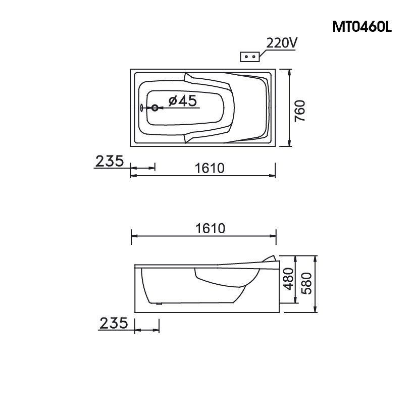 Bồn Tắm Massage Chân Yếm - MT0460L/R