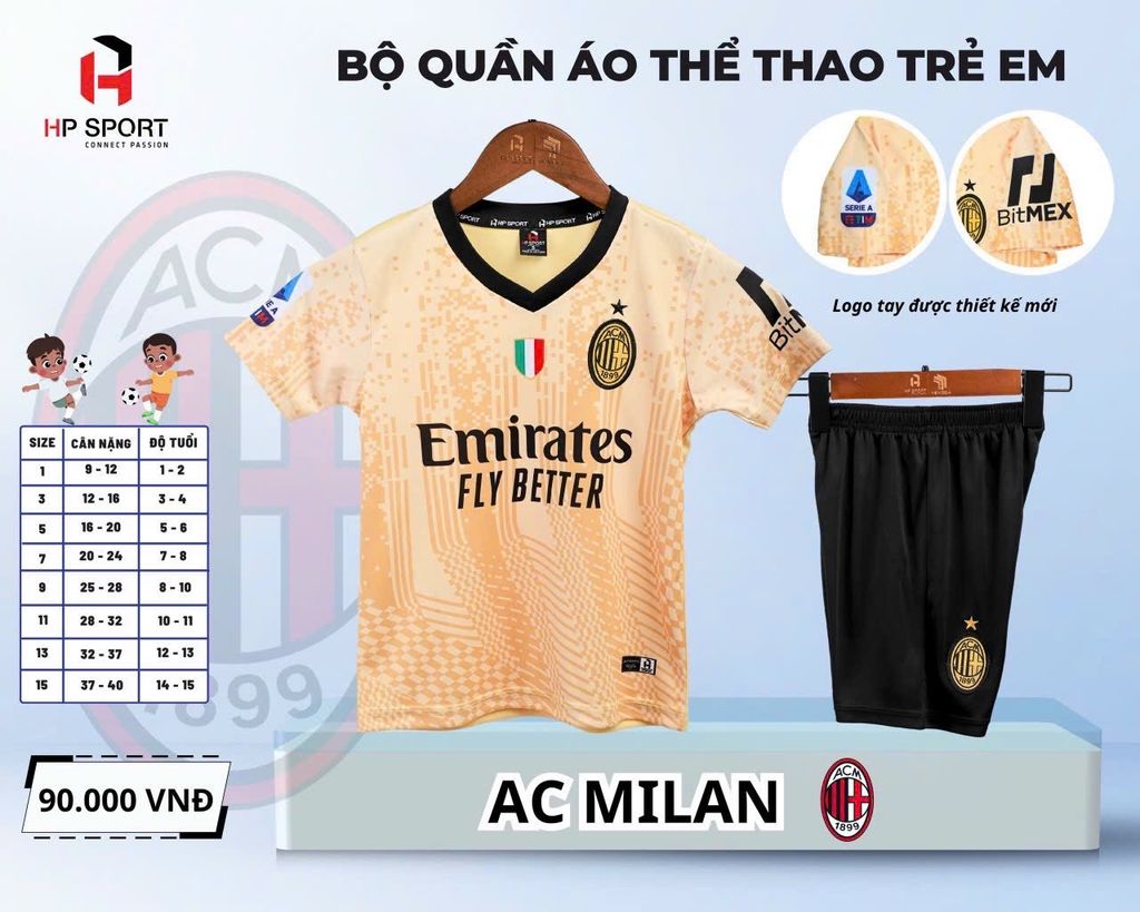 Quần Áo Bóng Đá, trẻ em AC MILAN - Mới Nhất 2023-2024